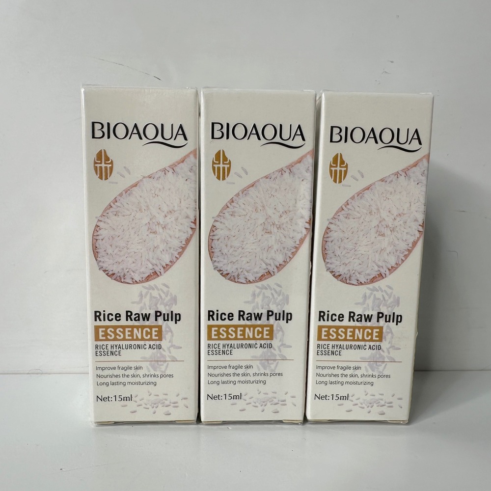 3 Packs BIOAQUA Rice Raw Pulp Essence Hyaluronic Acid Essence 15ml New Sealed